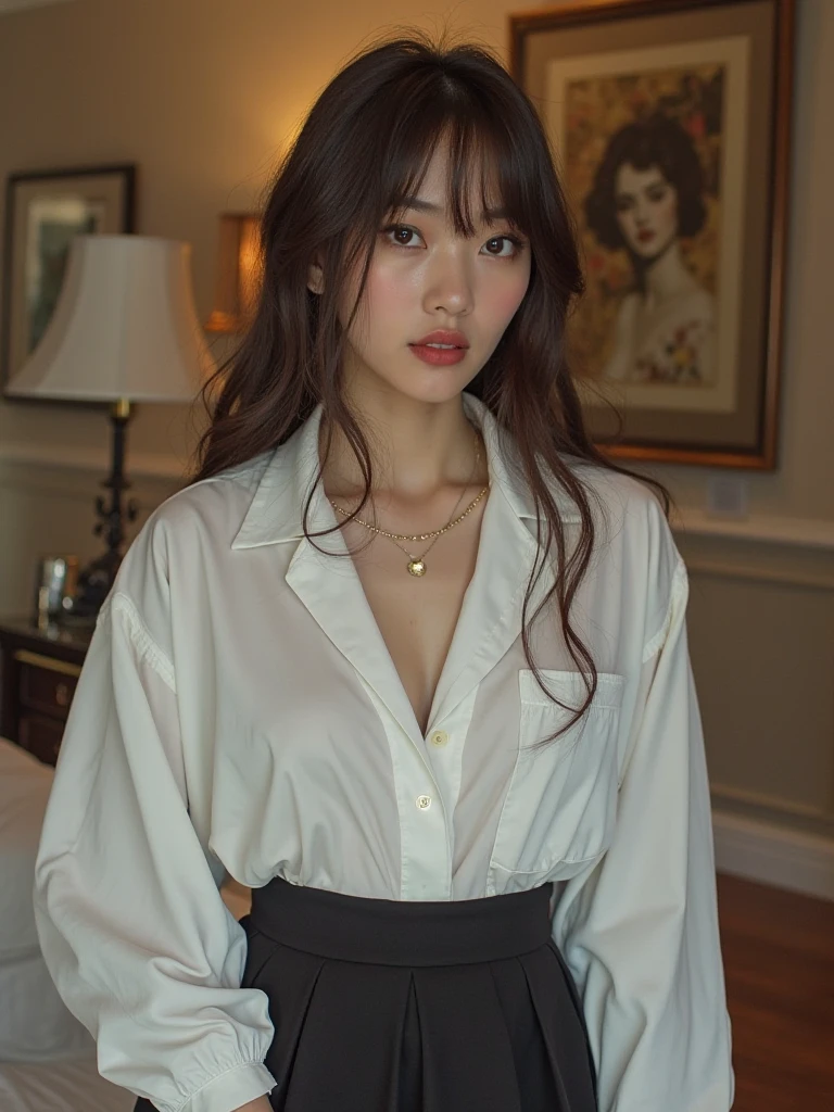 A beautiful woman who has been  and tied up、Well-formed face、Make your eyes even、My hands are tied with ropes、Dark hotel room、Short sleeve shirt、it on a chair、２０talent、Medium build、Like real life、highest quality、