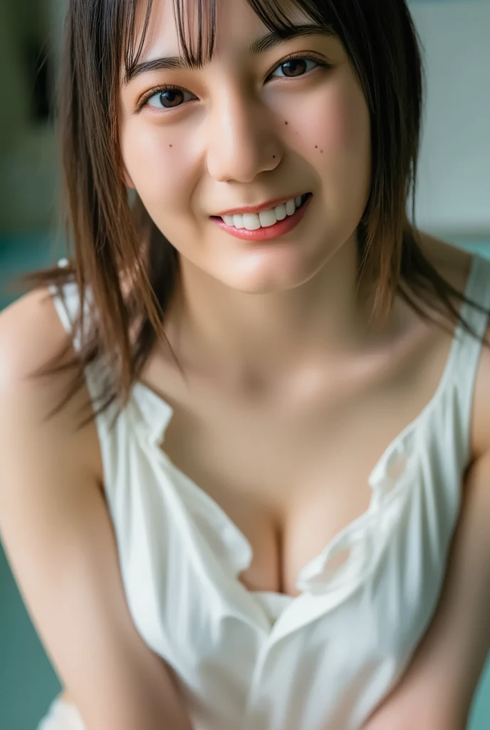(8K、RAW Photos、Highest quality、masterpiece:1.2)、(Realistic、Realistic)、1 Girl、((Completely naked、Nipples、After sexual intercourse、Waking up、Bedroom、morning、 the bed、Lie down in bed、Short Hair、Bobcut、Flat Chest、Big Ass、smile、Looking at the camera and smiling))、cute