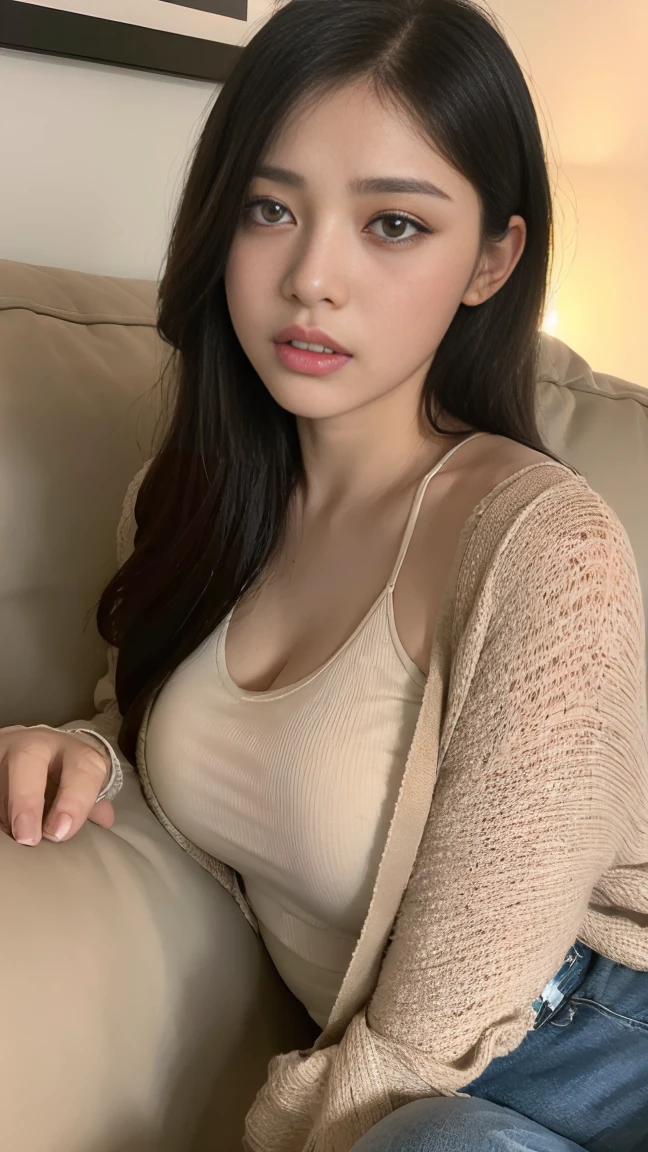 1girl, beautiful detailed chinese woman, young, china, east asia, chinese face, voluptuous, curvaceous, short, petite, thicc, thick thighs, busty, wide hips, natural, natural lashes, pale face, glistening sweat, teenager, ulzzang, cute face, thin face, skinny face, thin cheeks, pointy chin, tsundere, annoyed face, angry face, angry brows, frowning, small nose, thin nose, small nose tip, thin eyes, thin lips, pouty lips, fully clothed, patterned clothing, baggy clothing, skirt, dress, shirt collar, unbuttoned clothes, open shirt, exposed chest, chest binding, bandages, arafed woman, chinese farmer, china harvest, china rural travel, chinese woman, traditional china, rural china, in bed, makeshift bed, fields, impoverished, disheveled, farmer, farming, messy thick luscious hair, jet black hair, long hair, silk hair, traditional hairstyle, cute hairstyle, detailed face, penetrating eyes, beautiful detailed lips, extremely detailed skin, detailed clothing, colorful clothing, (best quality,4k,8k,highres,masterpiece:1.2),ultra-detailed,(realistic,photorealistic,photo-realistic:1.37), natural lighting, warm color tones, cinematic composition