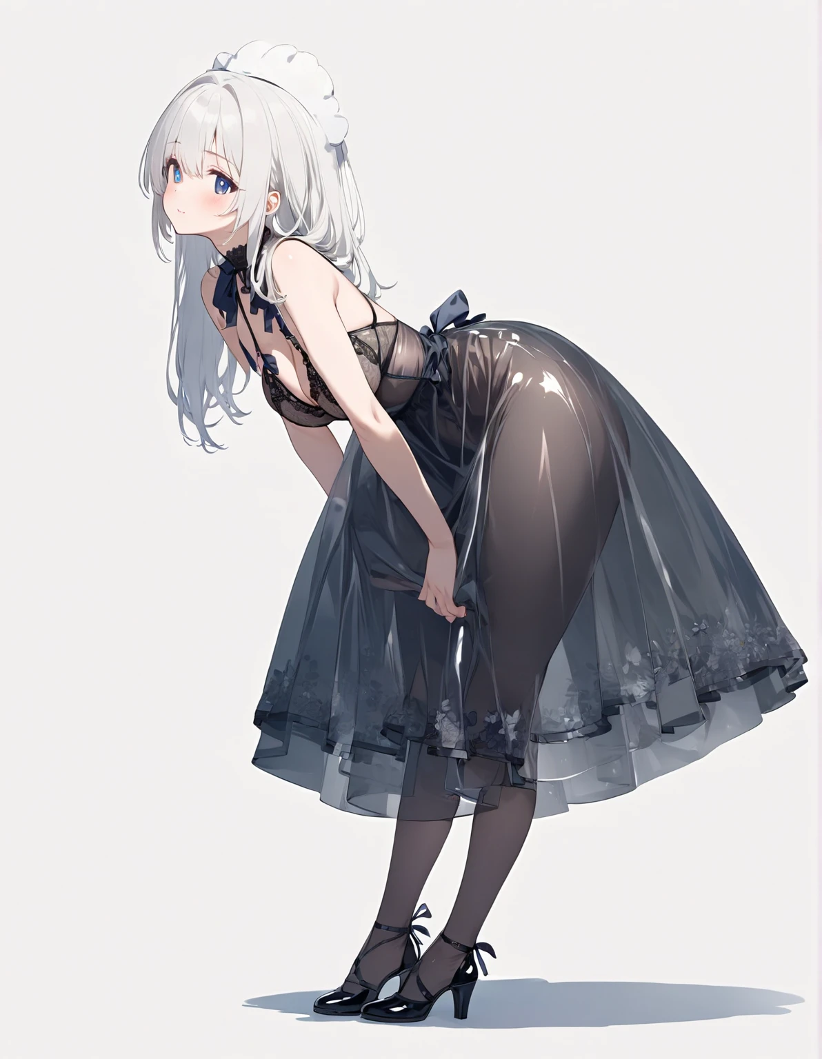 Super beautiful girl, Highest quality, Black background, Gray Hair, Light blue underwear(Small fabric area), See-through underwear