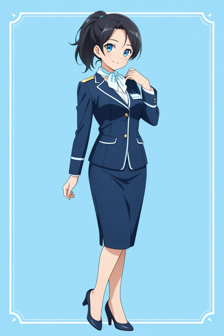 <lora:Sakamoto-10:1> Mio , 1Girl , Solo, eyepatch , ponytail , portrait , military uniform , no pants , smile , sky background , border ,