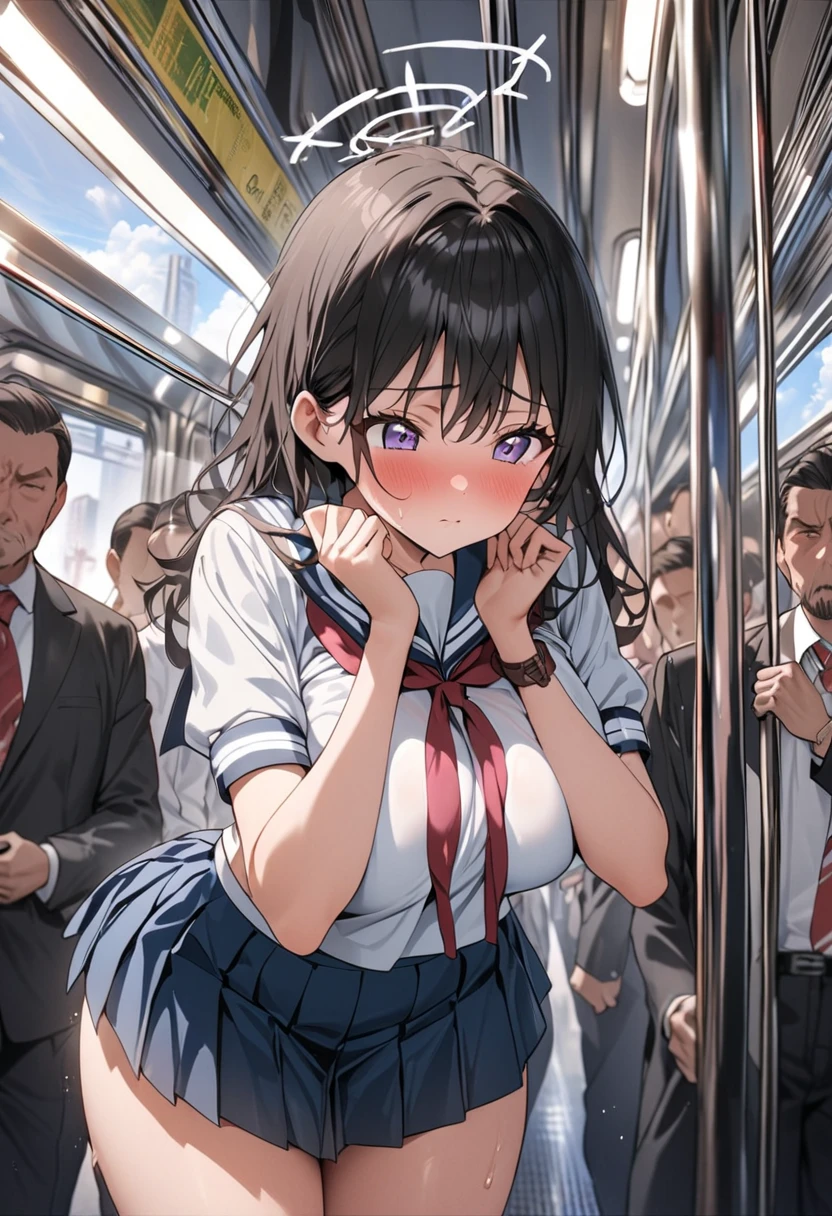 Crowded train、One Woman、Cute Woman、Many passengers、Thick thighs、Best image quality、High resolution、masterpiece、super high quality、Pink Good、Pink Panties、Big Ass、Large Breasts 、blush、4k quality、Reached orgasm、Wearing black knee socks、Heavy breathing、From directly below、From directly below、, 1 personの女の子, Raise your arms, 1 person, {{{The guy put his hand on the girl's crotch}}}, Inside the train, Crowded, Crying face、(Affirmative prompts)
(女の子1 person)++, (masterpiece)+++, (Highest quality)+++, (Super cute)+++, lovelive!, Anime Color, , tears, (vapor)+++ , Being abused ,feigned ignorance, wearing blazer whiteshirt ,Check skirt , (Roll up your shirt), Bra is out of place ,arched back, Crowded train, (Many men standing behind a girl )++, Dynamic pose, Dynamic hand movements, (Grab your chest)+++, A man grabs a woman's arm , (Hands frying), (Floating Hand), (Grab from behind),