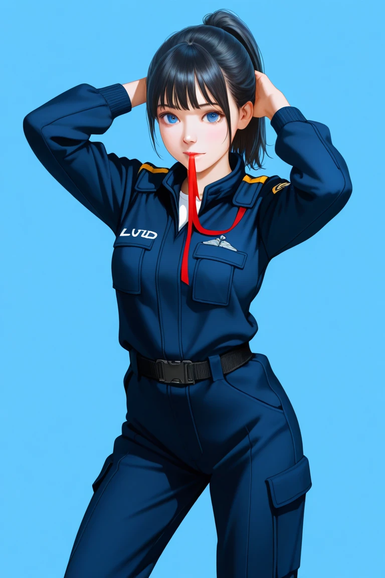 masterpiece, best quality, solo,1girl,looking at viewer,, cowboy shot,sea,anime style,
anne、Ultra Guard Interior、Fighter Aircraft Background、Arms rolled up、
Licking a soft serve ice cream、Sweating、Hot look、