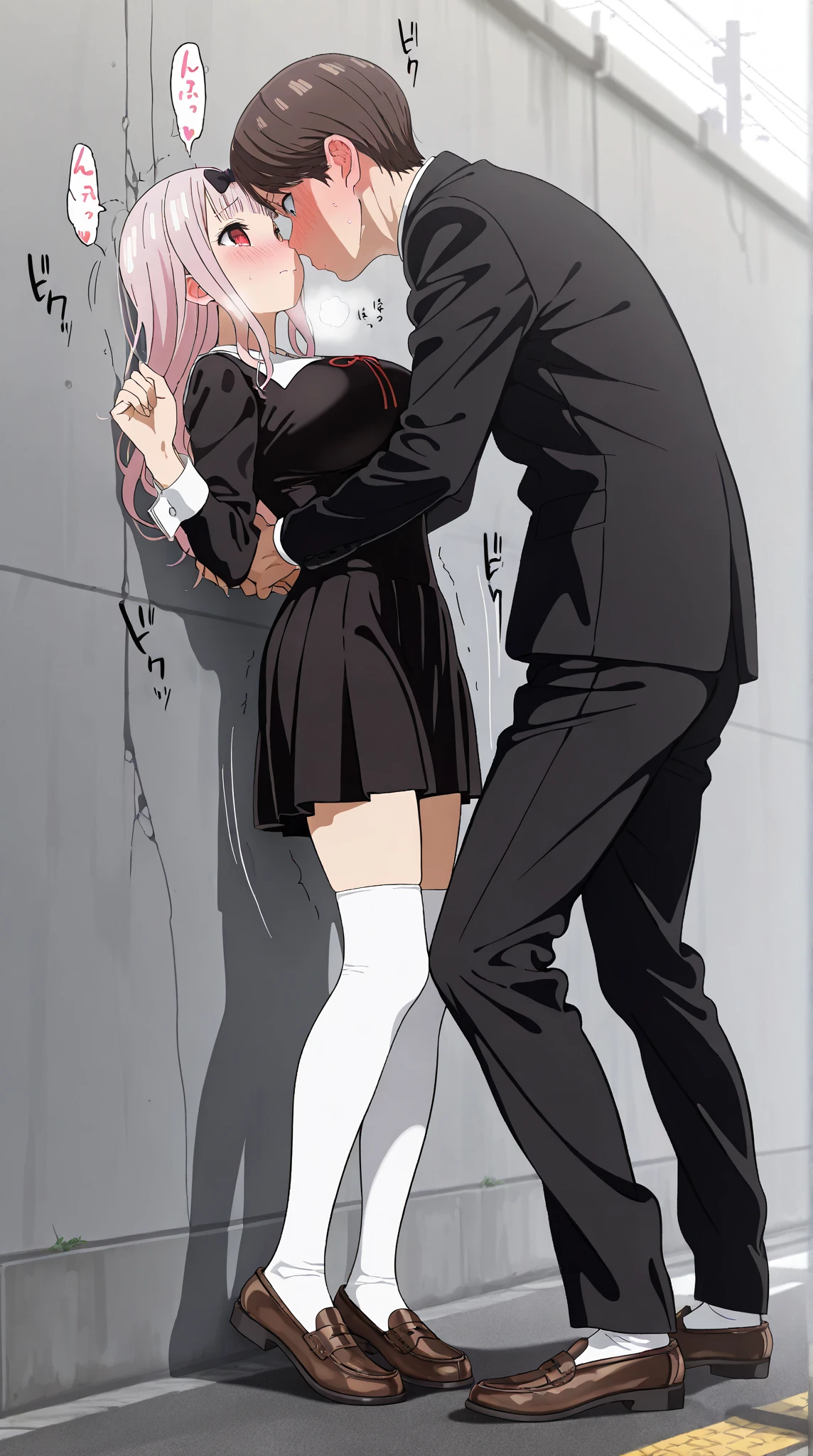 1girl, female focus, boku no hero academia, masterpiece, best quality, very aesthetic, cowboy shot, big breasts, gray jacket, red tie, white shirt, teal skirt, gray tights, boots, long curly hair, vivid orange hair, dark pink eyes