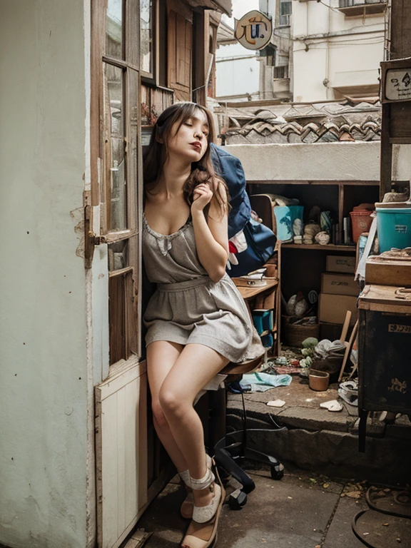 The size is 890x320, please make me a second-hand recycling advertising image, which requires 15 pairs of second-hand shoes on the left side. On the right side, a foreign woman is promoting --auto --s2