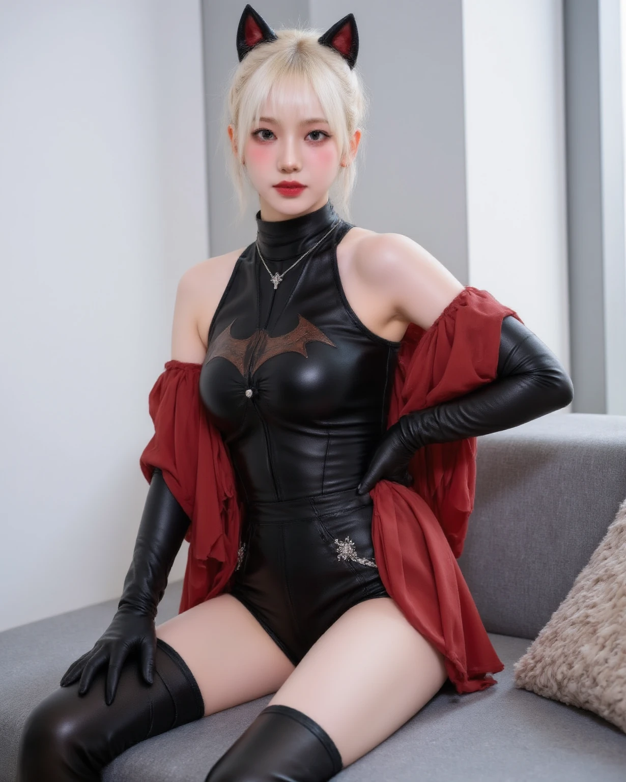 <lora:A2-off:1> yorha type a no. 2, white hair, solo, black gloves, thighhighs, android, elbow gloves, leotard, gloves, 1girl, hand in own hair, robot joints, closed eyes, long hair, joints