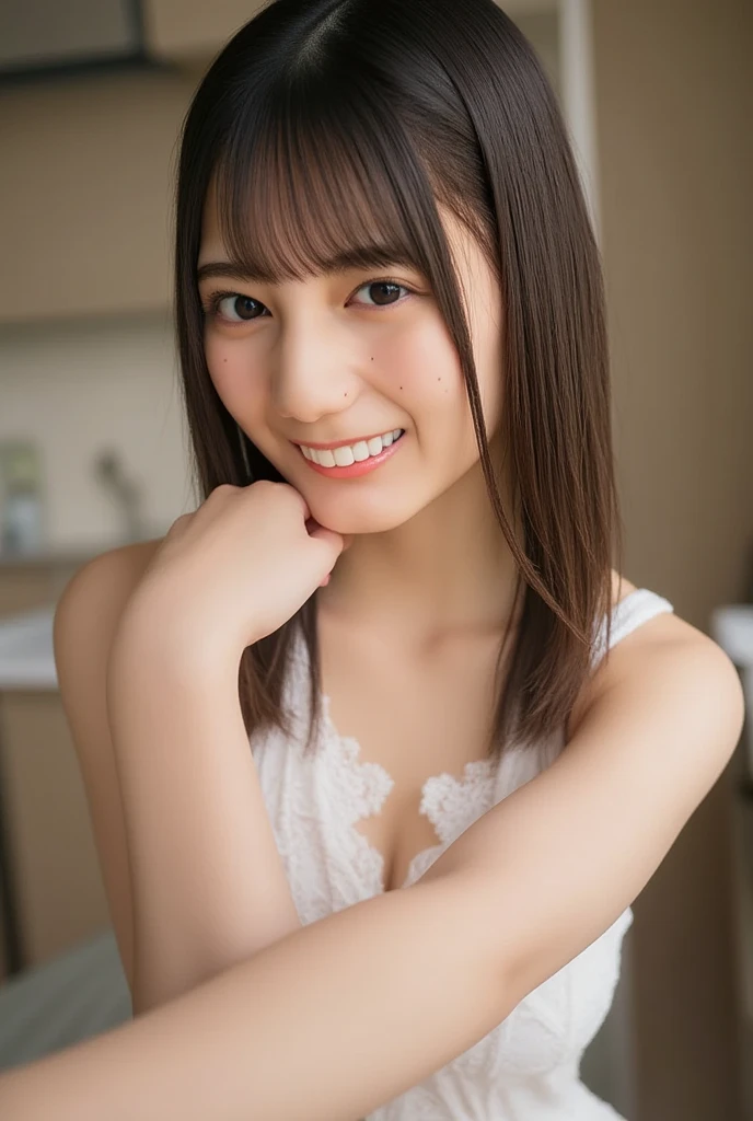 ((Highest quality, 8k,)), Browsing Caution, front, Heavy chest, charm, Accurate limbs, First Person View, (masterpiece:1.3), Realistic, photo-Realistic, RAW Photos, Beautifully detailed face, Pale skin, Detailed hair texture, Perfect body, Anatomically correct,Natural neck length, (Beautiful Hそしてs), (Fair skin:1.2), (Highest quality:1.4), finely,(Very beautiful facial details), (Big Breasts:1.0),フルnude、Fashion model posing、Whole Body Ezbian、nude、thin、Hip、thin脚、フルnude,Exposing the breasts、Portraiture,One Woman, (RAW Photos:1.2), Intensive、In bed、Bright room、naked、Japanese、small、Areola、frontを向いて、Bright room、 (Photorealistic photography:1.4), (超Realisticな:1.4), (Realisticな:1.3), (softer lighting:1.05), (映画の照明Improvement of quality:0.9), topless、Underless、上半身naked、naked、, (Bright light:1.2), (Improvement of quality:1.4), (Highest qualityのリアルテクスチャスキン:1.4), Detailed eyes, finely描かれた顔, ( Joyful), (smile:1.1), (Enhances the beauty of skin texture.:1.1)、Stick your butt out、On all fours、Open your legs、Spread your legs、Show me your crotch、