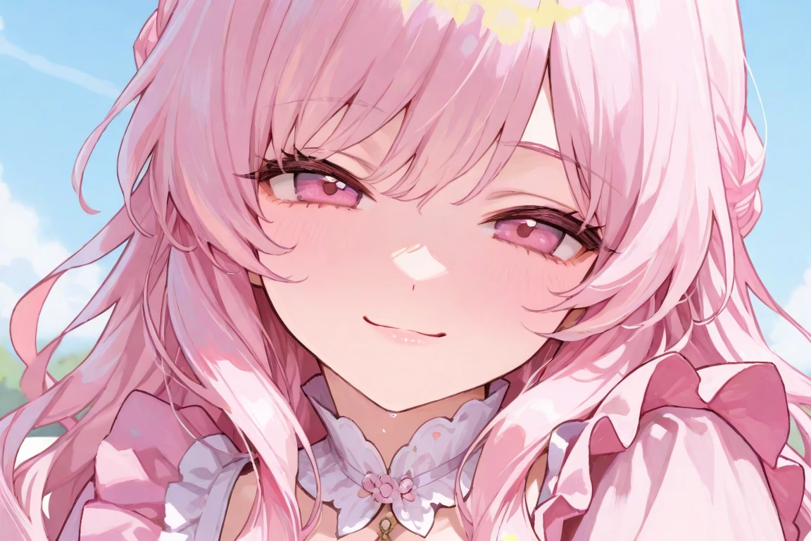 high resolution,smile,woman,woman1人,adult,Clear,cute,Put your hand on your cheek,((Close-up Face)), blunt bangs,Pink Hair,wavy hair,long hair,BREAK, ((Beautiful detailed cat pink eyes:1.2)) Pink eyes,BREAK, White blouse,BREAK, Heart Hairpin,Ring of Hearts,Sparklingのピアス,BREAK, Facing forward,Sparkling,dreamy,BREAK,Pink hearts on a white background,
