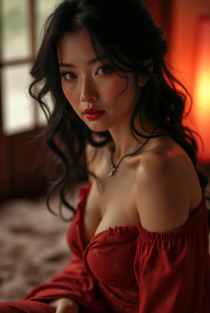 seductive goddess in a chiaroscuro cozy ambient