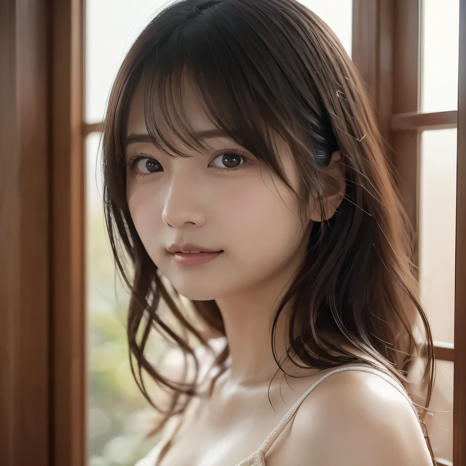 One Girl, (Beautiful girl, Delicate girl:1.3), (24-years-old:1.3),（Smiling with teeth showing、Smiling eyes、Loose perm、Braid only the bangs、Fluffy hair、Summer knitwear、Medium Short Hair、Round and ample breasts、Curved waist、A face of ecstasy、The expression of ecstasy、Photo from the waist up:1.4）
Very beautiful eyes, (Symmetrical eyes:1.3), (Big round breasts:1.4), Brown eyes, Parted bangs, Light brown hair,
, (Eye and facial details:1.0),
, (masterpiece, Highest quality, Super detailed, Detailed face, 8k)