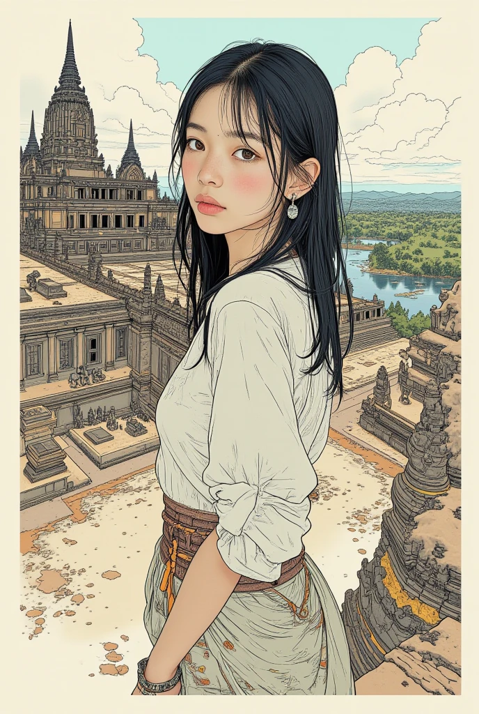 <lora:Milo_Manara_Style XL:1> masterpiece of traditional media, intricate details, best hand-drawn quality, young woman, mlmnr style, colorfull hand-drawn Beehive Huts