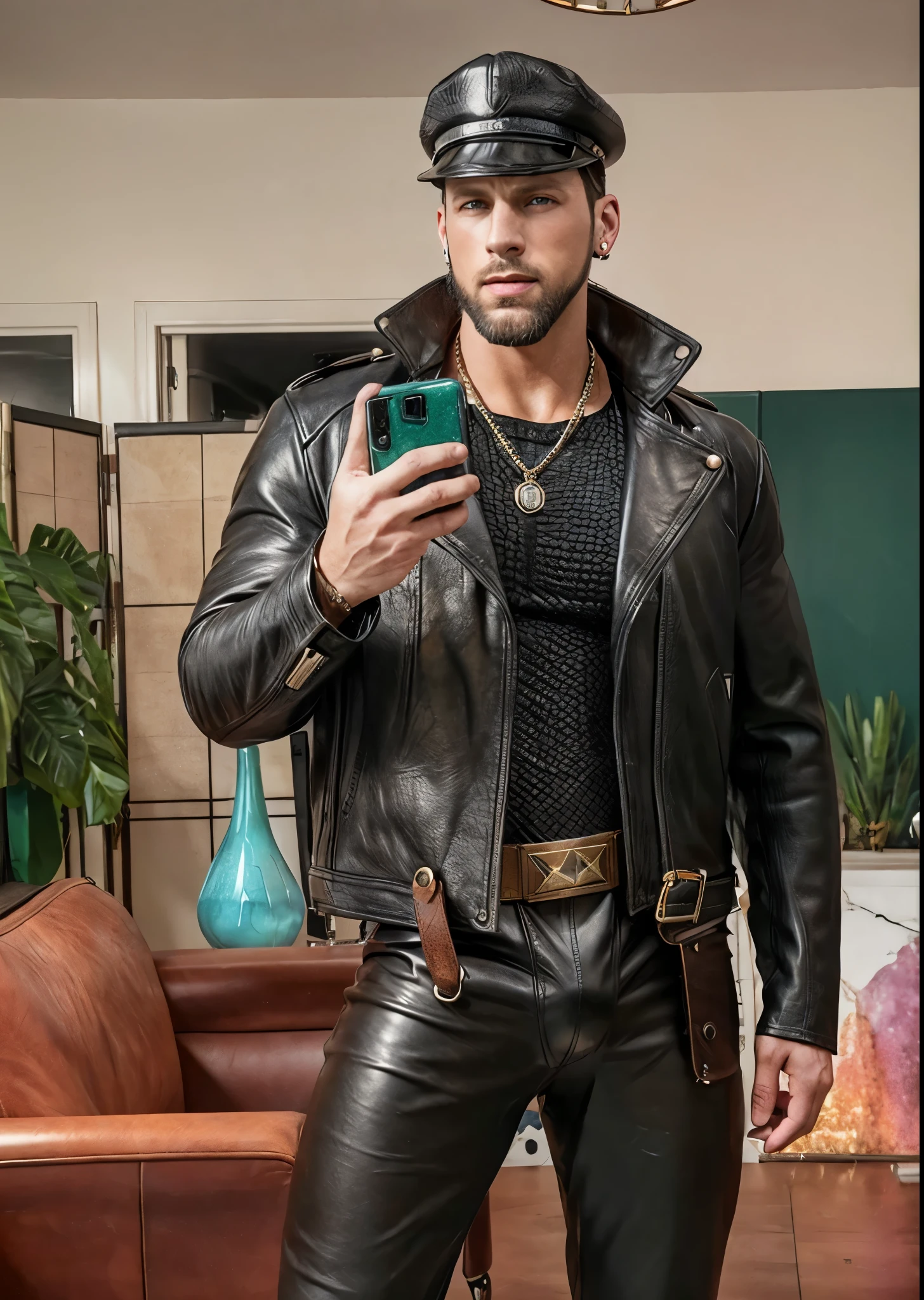 happy face Chris Hemsworth with chrismast event wearing leather in ass