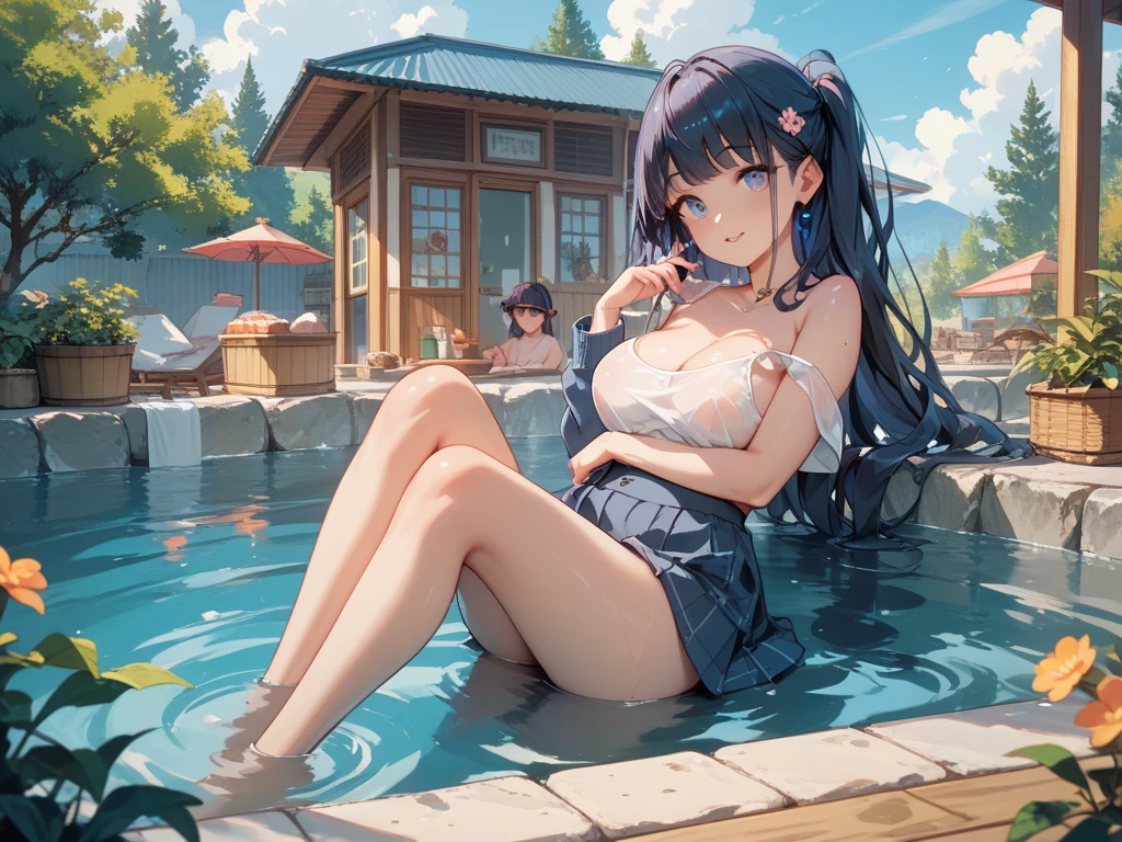 (masutepiece), Best Quality, Expressive eyes, Perfect face, (Best Quality, 8K, 32K, masutepiece, Ticker: 1.2), 1 Beautiful Japan Girl, 13years、Lori、Junior Idol、thin waist, swim wears、White Bikini、Barefoot, Night Pool、 Mirror cleaning area, Sweat, Wet, Perfect4Finger and thumb、Large pool、in poolside、tropical drink、small tits、s ass、Breasts being rubbed from behind、Shy smile、Night lighting、wetting hair、Dripping hydrogen skin、teats、、sit with your legs spread、Frontal perspective、natta、Resort、tropical drink、Lit up、hibiscus、Blue Hawaii、water gun、swim ring、Balance Ball、