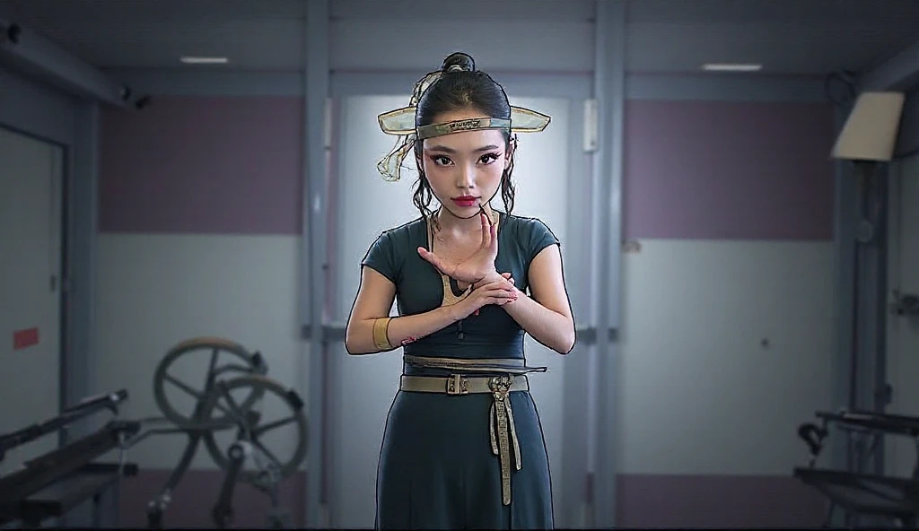 handsome chinese girl, clear eyes, clear facial features, wearing Hanfu, fighting stance, Martial arts moves, A body wrapped in purple mist, Runes around, holographic reality, holographic halo, motion blur, game light effects, edge light, soft light, movie edge light, delicate light, masterpiece, Super detailed, magnificent composition, super hd, high quality, 最high quality, 32k