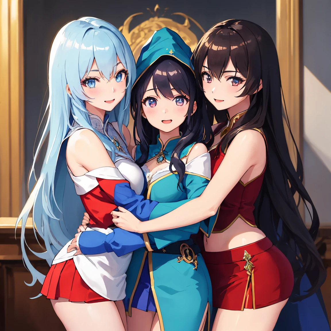 Tres hermosas mujeres maduras, de cabello oscuro y de ojos marrones, de estatura media, con grandes pechos y muslos gruesos, They wore white Taoist robes.