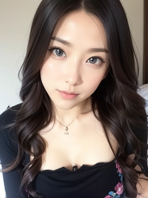 Pretty AI with eyelashes and pretty hair and blue eyes