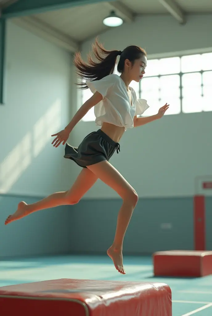 Realistic, high resolution, high texture, kung fu beauty high legs kick flying a car, car, muscles, long legs, short skirt, chest tall, background is lively street, white skin, tall, short hair