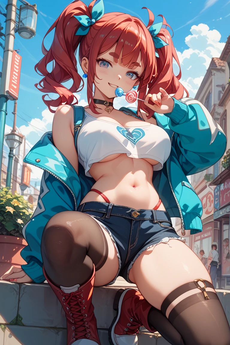 (((cheerleaders)))、(beauitful face:1.5)、Slender Abs、(Sidewalks with busy streets:1.2)、((Open your mouth wide to the maximum))、(Stick your tongue out wide)、Angry face、Body facing the camera、(((((panties on、bra very)))))、Facing forward、(Pee with your legs wide open:1.5)、((((flat breast))))、(Red bikini:1.4)、(Red shoes)、Angle from below、(At SFW:1.1)、(light blue coat)、both hands on knees、(((pissing)))、(((Defecation)))、