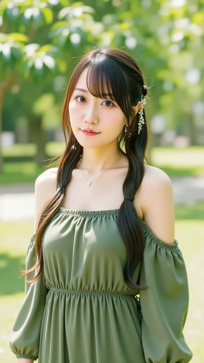 Cute pictures real、A woman in a heart-shaped hole in an ivy leaf wrapped around a thick tree、smile、Medium Aquamarine色のシャツに短パン、Slim body、Long hair with bangs、A small light shines in the hole.、in the forest、Sharp images、High color reproducibility、Attention to detail、live-action、Alluring、