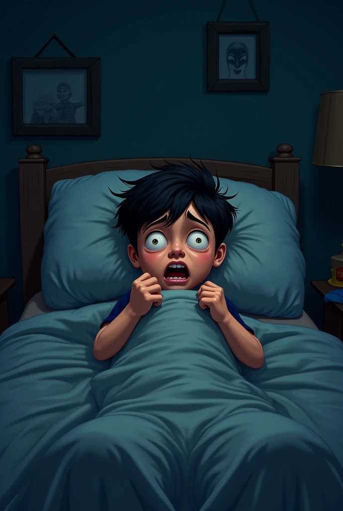 Boy waking up from a nightmare scared