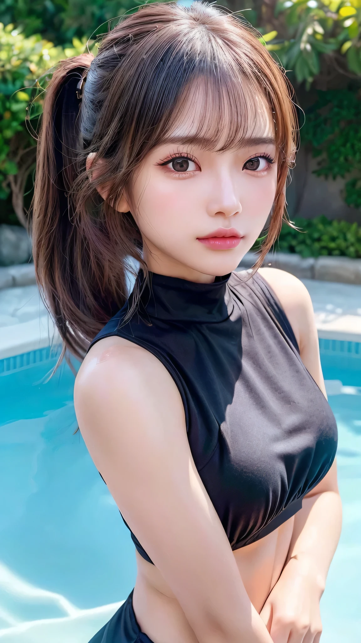 Highest quality、8k、25age、(((Beautiful girl small breasts))),、Cyberpunk Red Green Background、(((Upper body naked))),smile,(((Small body))),(((Cute little sister))),、、Round face,Big eyes, Round eyes、No makeup、Sweaty、Childlike face