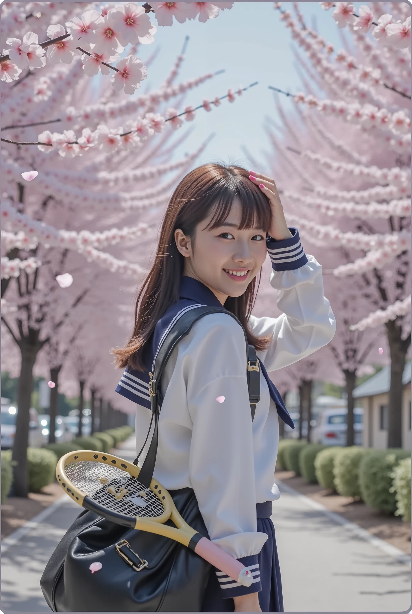 カメラの前を空を舞う桜の花びらがCrossing a lot、Crossing a lot、Crossing a lot、とてもCrossing a lot、