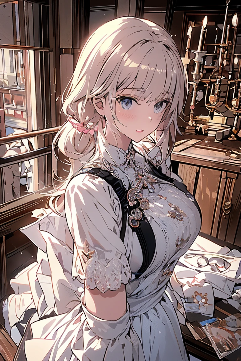 (((Masterpiece))), (((Highest quality))), ((Ultra-detailed)), ((Super fine illustration)), ((Ultra-fine painting)), (16K highest quality wallpaper:1.4), (Upper body:1.6), HDR, (Highly detailed and delicate illustration style:1.8), Detailed skin texture, Detailed cloth texture, Extreme detailed description, (T-masterpiece), (Highly detailed face:1.4), (Highly detailed fox ears:1.2), (Highly detailed (golden-brown:1.4) braid:1.2), (Highly detailed blue eyes:1.2), Original, RAW photo, Professional, Intricate details, Super details, (Perfect anatomy:1.4), (Highly detailed hands:1.2), (Highly detailed fingers:1.2), (Highly detailed fingertips:1.2), (27-years-old), (Solo:1.6), ((A beautiful and attractive (fox) female model:1.4)) BRAKE (Beautiful and adorable fox ears:1.6), (Highly detailed and delicate fox ears:1.2), (Beautiful and well-shaped big breasts:1.2), (Beautiful and well-shaped buttocks), (Beautiful and shiny (golden-brown:1.25) braid:1.6), (Highly detailed and delicate (golden-brown:1.4) braid:1.2), (Beautiful and clear blue eyes:1.6), (Highly detailed and delicate blue eyes:1.2), (Highly detailed face:1.4), (Smile:1.3), (Blush:1.2), (Looking at viewer:1.4) BRAKE (She is wearing a black and white short-sleeved high-end bartender uniform:1.4) BRAKE ((A high-end BAR in the background:1.4), A liquor shelf lined with bottles of high-quality whiskey and brandy:1.4, bar counter:1.4) BRAKE