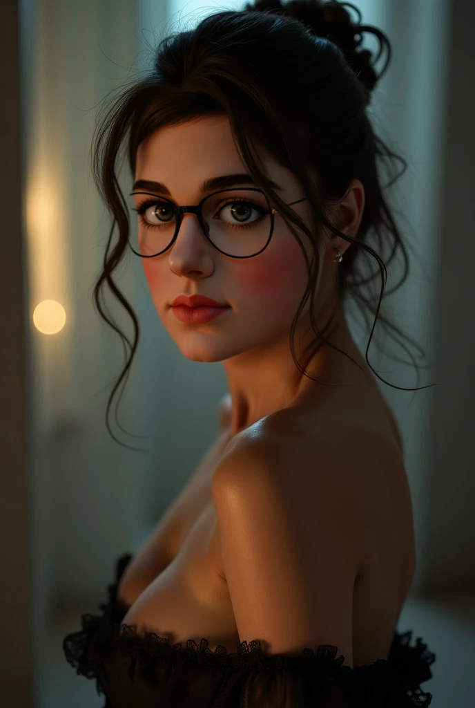 medium shot photo of a mix of (zainabt:0.8), women with glasses, and (sexy transparent sari:0.5) sks woman, (nice cleavage:1.1), intricate steampunk+ city, evening, dark, atmospheric, mist, best quality masterpiece, photorealistic, detailed, 8k, HDR, shallow depth of field, broad light, high contrast, backlighting, bloom, light sparkles, chromatic aberration, sharp focus, RAW color photo,