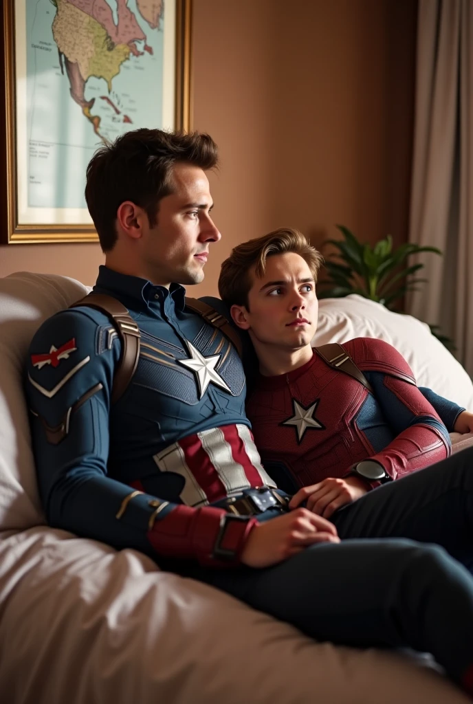 ((ultra-detailed)), ((illustration)), best quality,masterpiece,realistic portrait of 2boys, look at each other, hug,flirt
AND ((ultra-detailed)), ((illustration)), 2boys, highres,realistic,male, Tony Stark, brown hair, best quality,masterpiece,realistic portrait of 2boys,hug, flirt, look at each other
AND ((ultra-detailed)), ((illustration)), 2boys, highres,realistic,male,Steve Rogers, blond hair, blue eyes,tall muscular, best quality,masterpiece,realistic portrait of 2boys, pamper,hug, look at each other, full body, normal hand