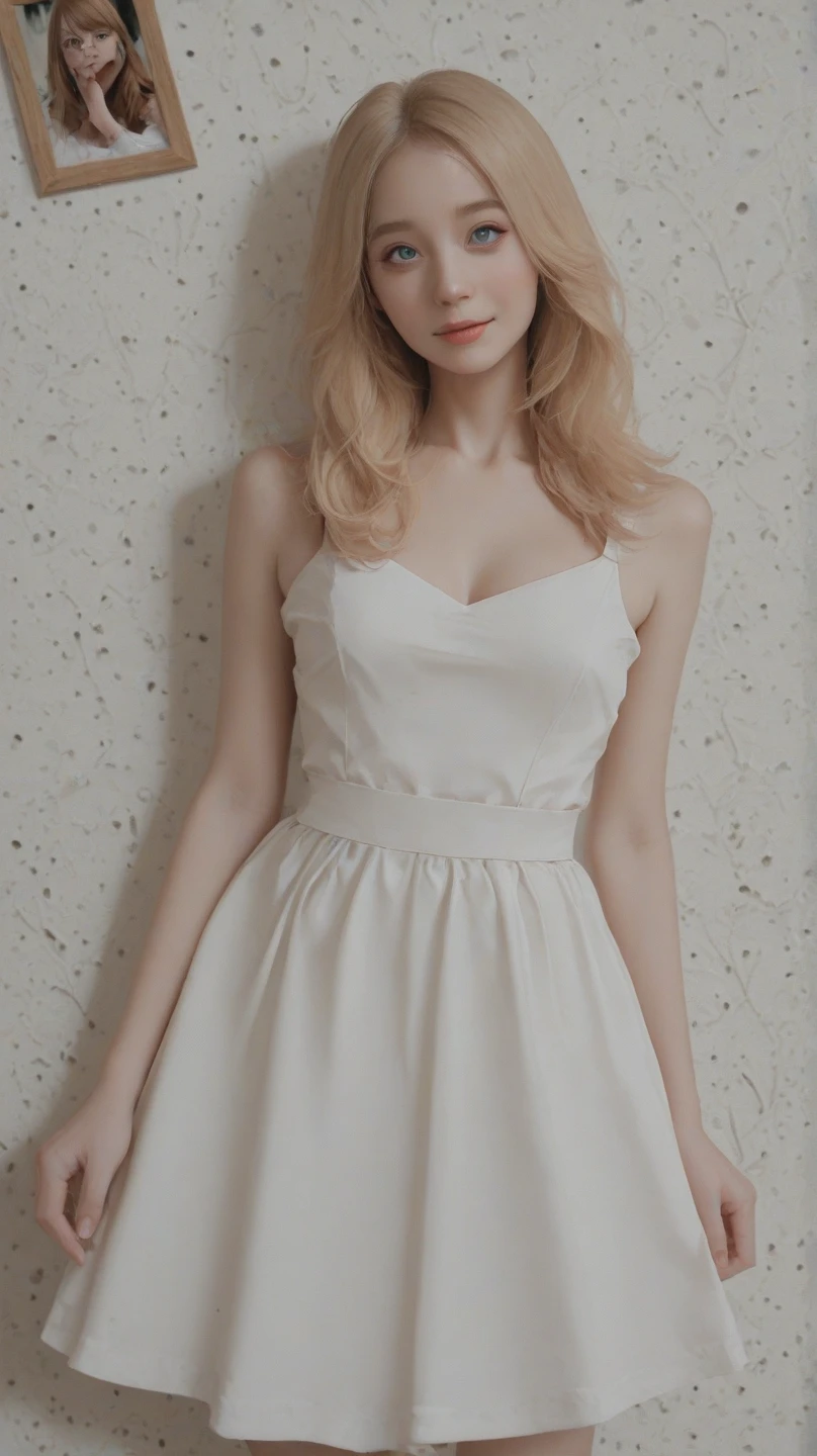 Sarah Gadon wearing a sensual short dress and smiling