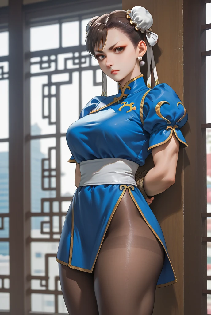 Lower body naked、(masterpiece、Highest quality)、(Realistic:1.4)、 Mature Woman,  Beautiful thighs、Front view、1 girl、30 years old、Perfect Face、Symmetrical cute face、(Hair Bun、Black Hair)、Big eyes、Long eyelashes、((expensive))、Beautiful Hair、Beautiful Face、Beautiful and beautiful eyes、Perfect Proportions、Beautiful breasts、Beautiful legs、Beautiful fingers、((High quality fabric、Blue Chinese Dress、Skirt flip))、(To the hospital)、Are standing、 (smile),  (((Skirt lift with both hands、Pubic hair is visible)))