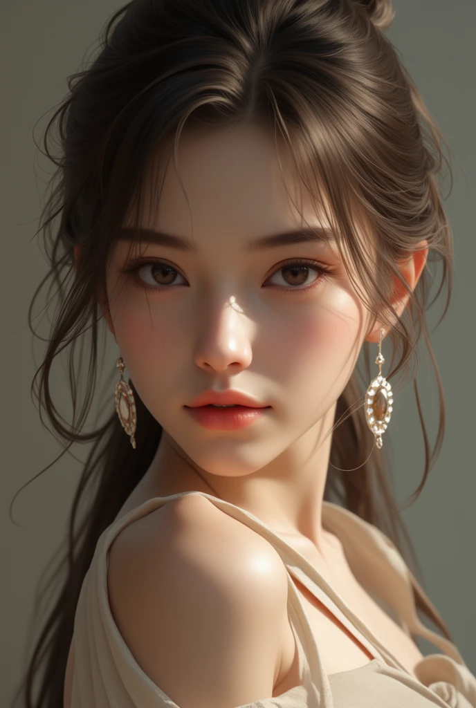 masterpiece, 1 beautiful girl, fine grain, Swollen eyes, highest quality, Ultra High resolution, (reality: 1.4), Cinema Lighting, Japanese, Asian Beauty, Korean, so beautiful, Beautiful Skin, thin, Body facing forward, (Ultra-realistic), (High resolution), (8k), (Very detailed), ( Best illustrations), (Beautiful and detailed), (Very detailed), (wallpaper), Detailed face, Bright lighting, Professional Lighting, View audience, Look straight ahead, White Dress, 46 point diagonal bangs, Black background