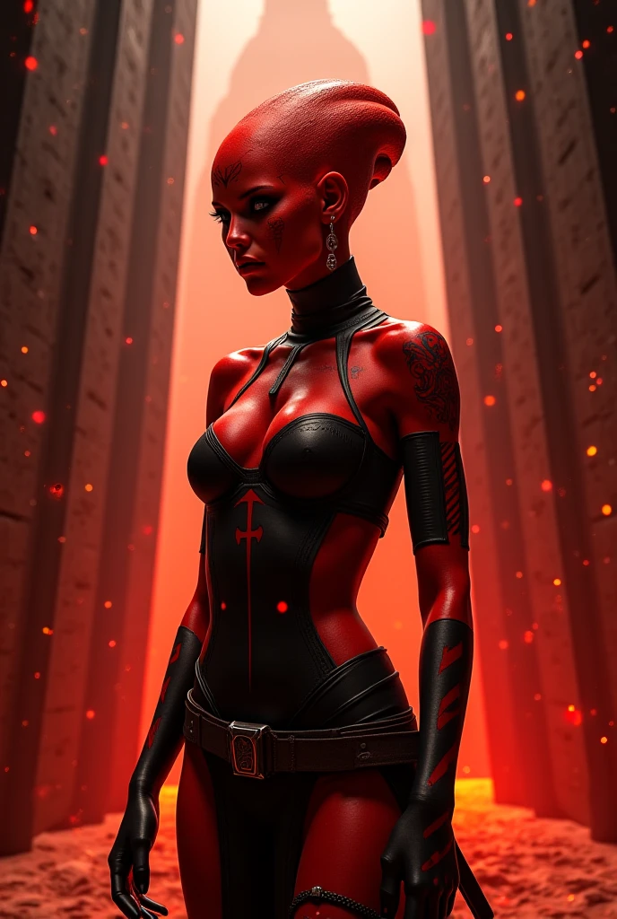 Woman alone, European woman, (((wide hips: 1.5))), 8k, absurd res, ((wide eyes: 1.4)), flawless face, woman with a soft body, (crisp black deco style formal business clothing), 1woman, solo, average body, natural body, full body image, 8k, masterpiece, highly detailed, (detailed golden eyes), expressive detailed eyes, pale skin, ((symmetrical eyes)), detailed pupils, realistic skin, some freckles, realistic skin texture, ((small breasts: 1.3)), analog style, (chin length hair), ((dark red hair: 1.5)), deco cyberpunk setting, entire head and body image, ((her entire head and body must be in view)), perfect anatomy, anatomically correct, ((pale skin)), ((wearing flat boots: 1.3)), floral