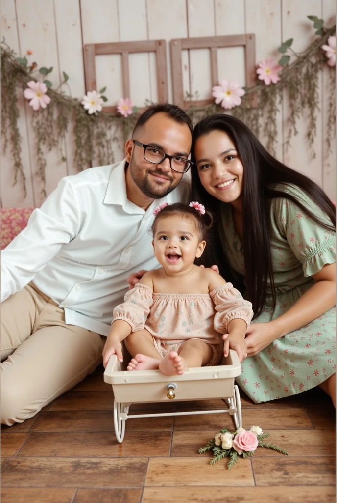 there is a man and a woman sitting on a bed with a baby, family photography, retrato de familia de tres, retrato de 70 mm, home photography portrait, retrato de 60 mm, portrait photo of a backdrop, retrato familiar, familia feliz, retrato detallado, retrato de alta calidad, imagen interior, retrato de estudio, retrato de 50 mm, Full body photography, foto de retrato