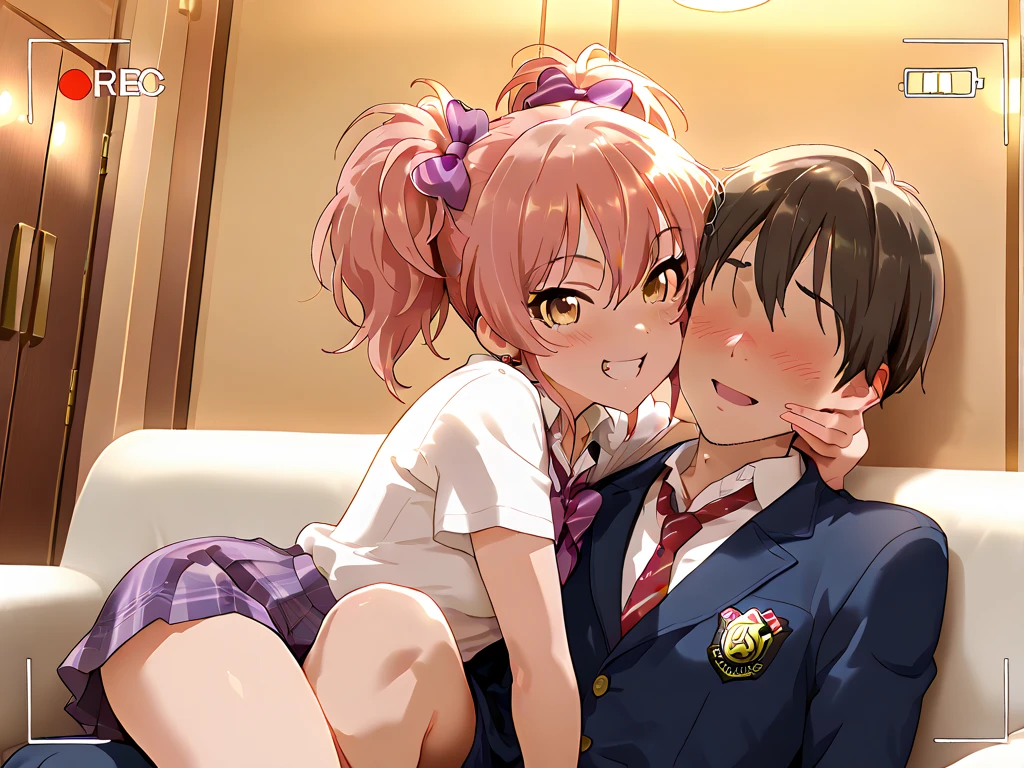 {{single picture}},(masutepiece, Best Quality, hight resolution, nffsw, Perfect Pixel, depth of fields, 4K), , Perfect body, , , (sex:1.6), (black short hair boy:1.2), boy on top, ,una Crawford, pink_hair, ponytail, hair_ornament, green_eyes, medium breasts, blue_blazer, blue_waistcoat, blue_skirt,red ribbon,
, , nsfw,(ecstasy:1.3) ,(slut:1.2),(vulgarity:1.3),(fucked silly:1.1),(steam:1.1),(wet:0.8),(trembling:0.8),(tears:0.7) ,(drooling:0.6),(sweat:0.8), wince,(orgasm:1.5), (French kiss:1.8), , nipples, (Fondle Her Breasts:1.6) , (hetero:2), large boob, bed room, (hardcore,sex:1.8),