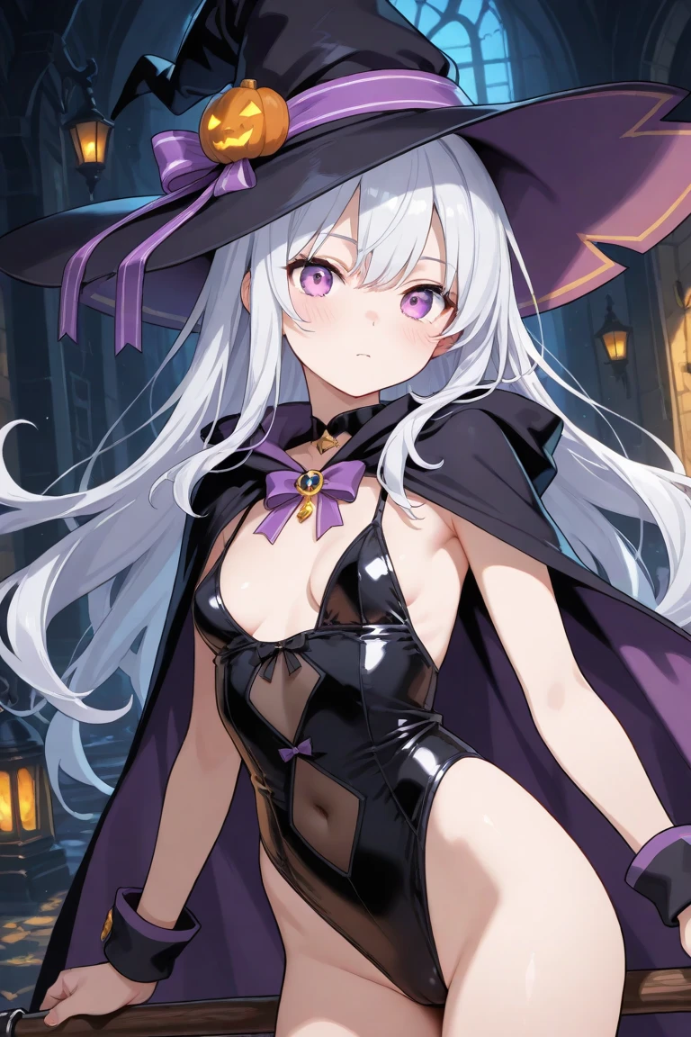 halCorrin, witch hat, halloween costume, cleavage, detached sleeves, earrings, cowboy shot, upper body