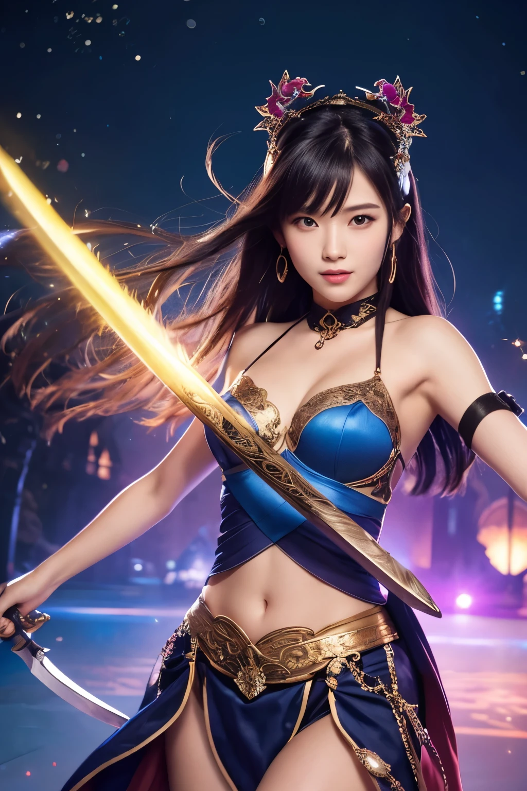 a close up of a woman in a costume holding a sword, full body, mobile legends, lingerie clothes, ashe, qiyana, astri lohne, irelia, freya, portrait knights of zodiac girl, godess, seraphine ahri kda, wild rift, riven, zenra taliyah, artgrem, style league of legends