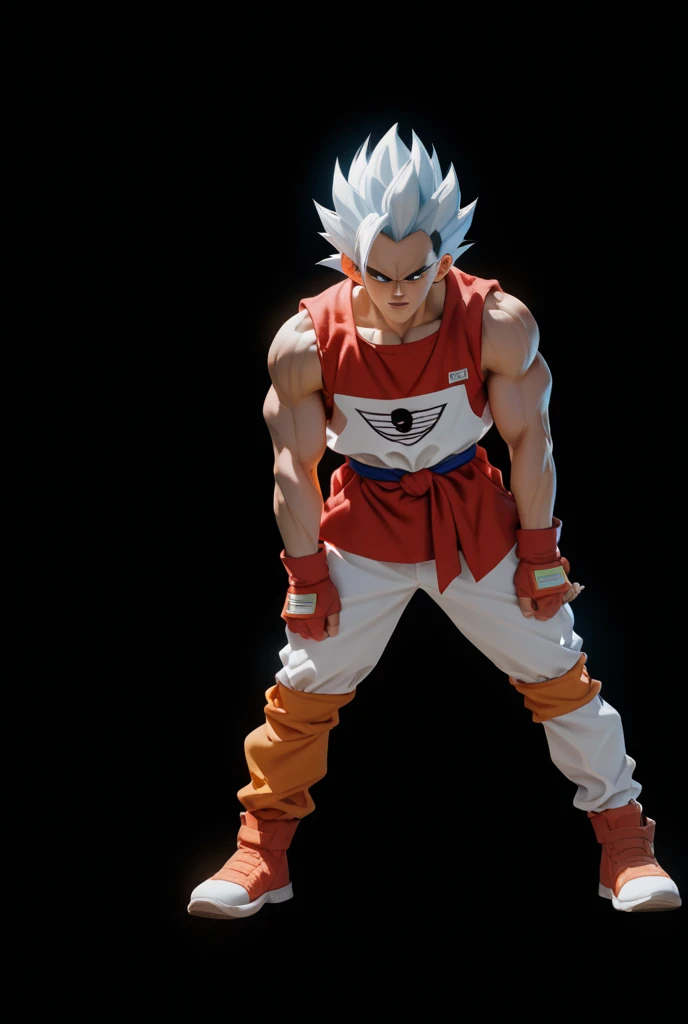 ((masterpiece,best quality)), absurdres, Super_Saiyan_5_Goku, 1boy, male focus, (white fur:1), red eyes, tail, white hair, solo, looking at viewer, cowboy shot, scifi background, giant moon, starry sky,