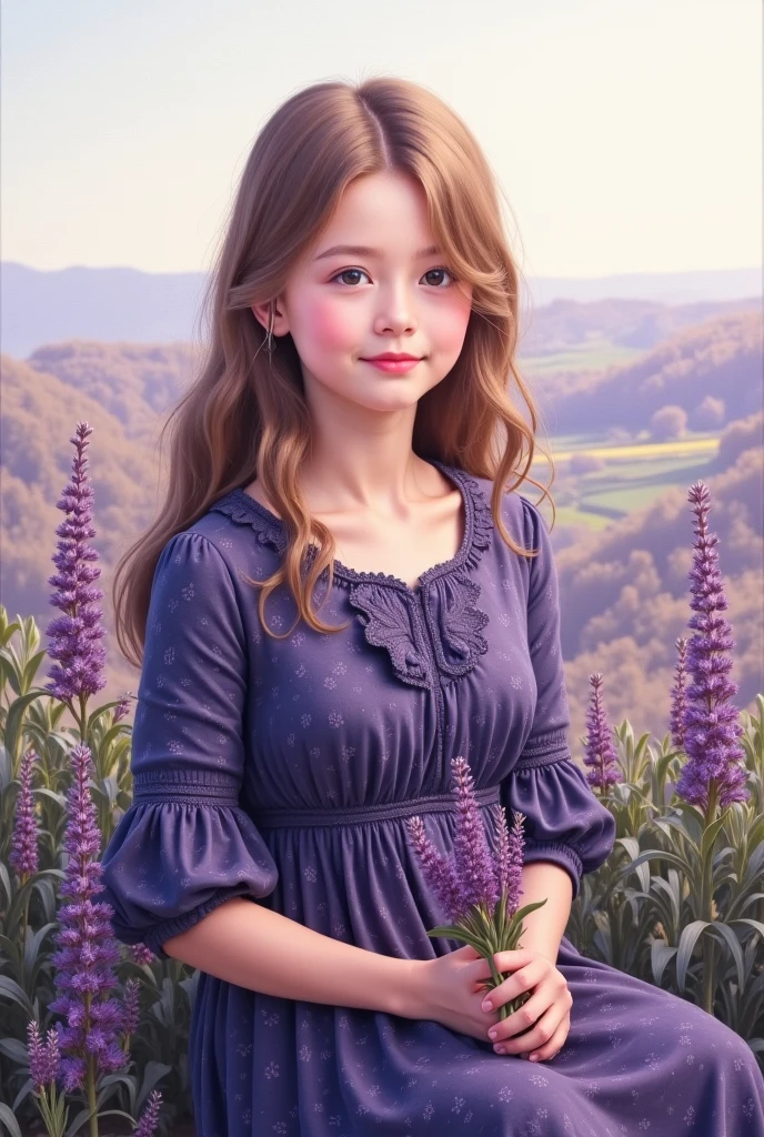 The girl in the image is a vision of pure innocence and beauty. Her curly hair cascades down her shoulders in a wild and carefree manner, framing her delicate face perfectly. Her bright eyes sparkle with a sense of wonder and curiosity, as if she's constantly exploring the world around her. She's dressed in a soft and flowing dress, with intricate lace detailing that adds a touch of elegance to her youthful charm. Her hands are clasped together in front of her, as if she's eagerly anticipating what the future holds. The background is a lush and vibrant garden, with flowers of all colors and shapes blooming around her. The sunlight filters through the leaves, casting a warm and inviting glow over the scene. It's a portrait of a young girl at the cusp of discovering her place in the world, full of hope and promise for the future. --auto --s2