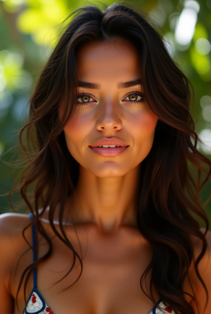 Beautiful brunette with blonde highlights in a beige sweater (posar en roma, 22 years, rostro inocente, cabello ondulado natural, ojos azules, high resolution, obra maestra, Mejor calidad, Alto detalle intrincado, muy detallado, Sharp focus, piel detallada, realistic skin textura, textura, ojos detallados, profesional, 4k, sonrisa encantandora, filmado en canon, 85mm, poca profundidad de campo, Kodak Vision Color, cuerpo en forma perfecta, extremadamente detallado, Photographyr_\(Ultra\), fotorrealista, realista, Post tratamiento, maximum details, Aspereza, vida real, Ultra realist, fotorrealismo, Photography, 8k UHD, Photography, en bikini, reflejos rubios en pelo, personal real sin imperfecciones