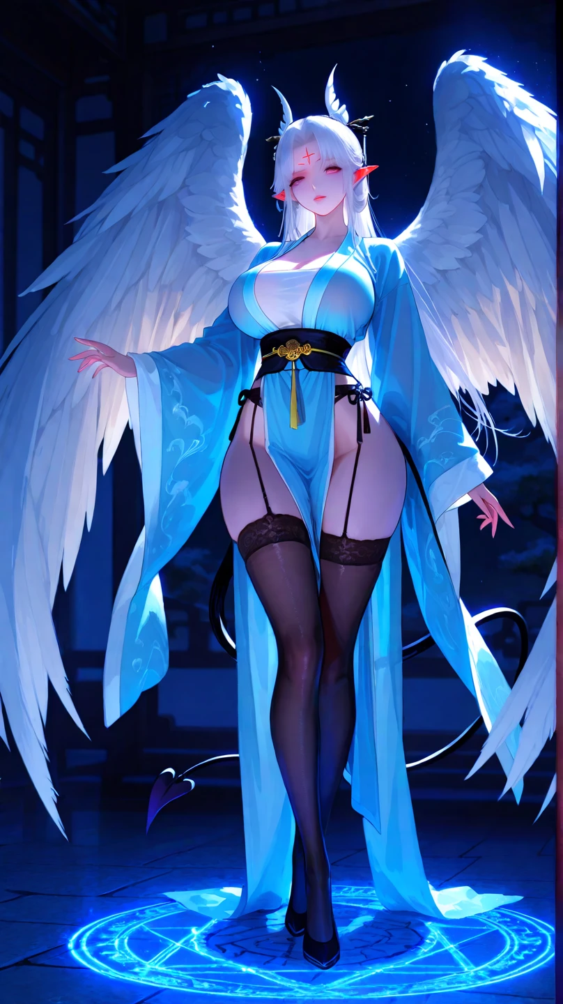 wide wide shot,(highest quality,masterpiece:1.2),(cyborg people), colored hair,(She has a pair of huge feathered wings behind her shoulders),Money,perfect proportions,(彼女のMoney属製の機械的な手足),(footwear),slim,光沢のあるMoney属、Bright colors,The lighting is dramatic., Creates depth and three-dimensionality、cleavage、smile、future city、night view、luxurious dress