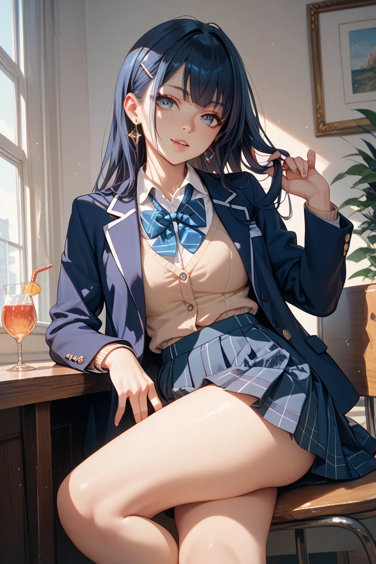((最high quality, 8K, masterpiece)), High resolution、(high quality: 1.5)、Very detailed、Detailed face、Bright colors、Natural light、Fine grain、Colorful eyes、Beautiful Face、非常にDetailed faceのテクスチャの女性,masterpiece, 最high quality, Detailed and beautiful eyes,最high quality、Best image quality、masterpiece、Mr.々Hairstyle,girl,Just beautiful,masterpiece,最high quality、Gal,Big Breasts,alone, (Head to toe), (Sit with your legs apart), (Crouching pose), (A composition showing panties), (Her legs were spread、I can see your pants.), (I was made to sit on the floor with my legs spread..), (M-shaped legs), Thin legs, Very beautiful and tall, (No shoes), blush, Shy big eyes, looking at the camera, Blazer Uniform, Checkered Pleated Skirt,so beautiful、High resolution,((Glamorous Body)))(masterpiece:1.2)、(最high quality:1.2)、Latest Glossy Skin