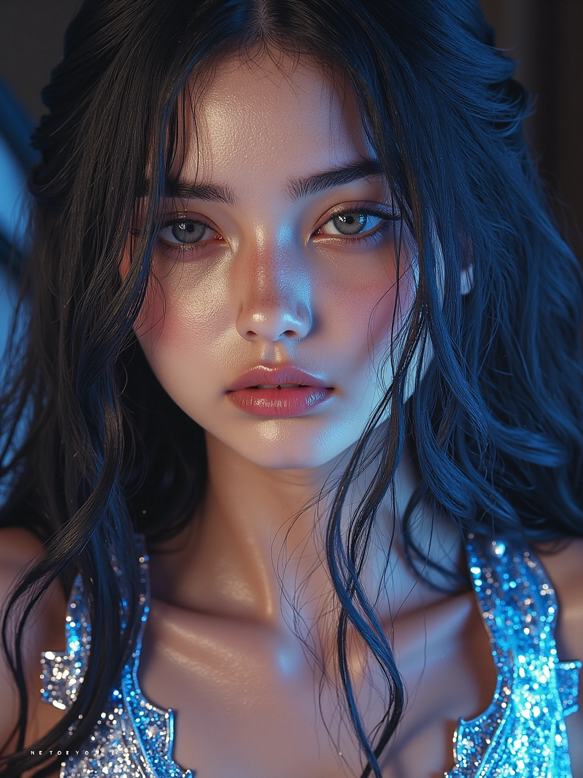Beautiful cyber girl looking at camera, underwear, Detailed muscles, Realistic masterpiece, Silver short hair,(Super beautiful)、(Pretty Face:1.5)、(Delicate face)、(beautiful eyes)、Perfect round eyes、(Lip detail)、lipstick、
