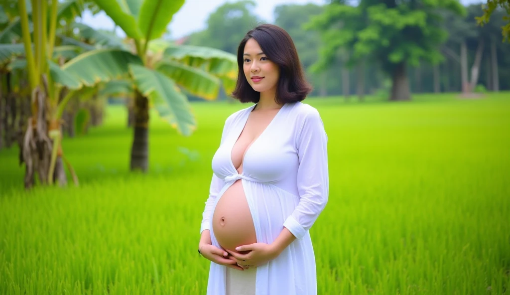 Pregnant, sexy breast, tanktop bodycon, indonesian milf