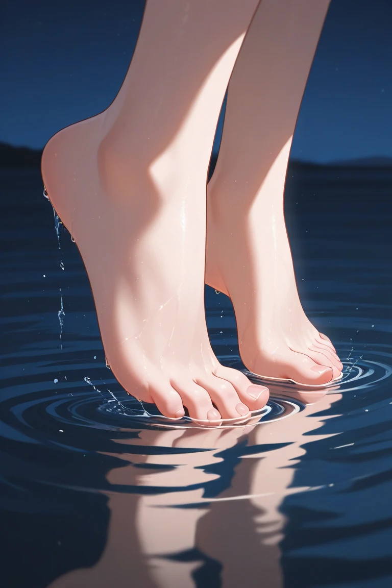 ((Highest quality、、masterpiece:1.3)), Upper Body、Long legs、Sharp focus:1.2, Beautiful woman with perfect figure:1.4、Big Breasts, (Smiling:1.2), double eyelid、30-year-old female、Sexy pose、((((Close your mouth、One Woman、Walking on the surface of the water:1.5))))、Blue Eyes,