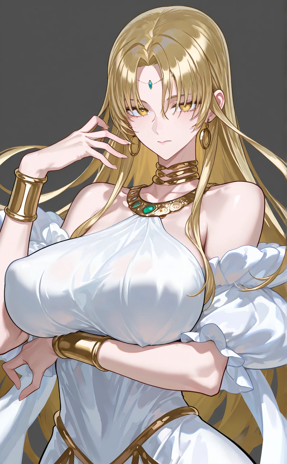 Belldandy, large_breasts, facial_mark, jewlery, <lora:Belldandy:0.45>