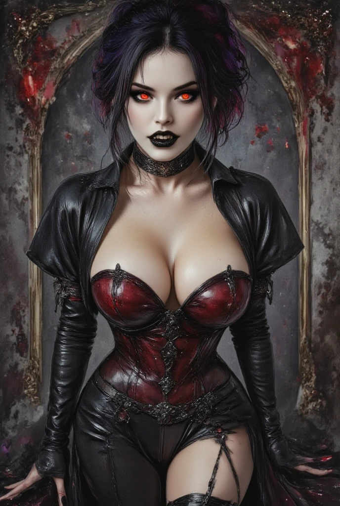 1Punk and goth girl with goth outfit,Sexy,skulls and lit candles around and in the background
