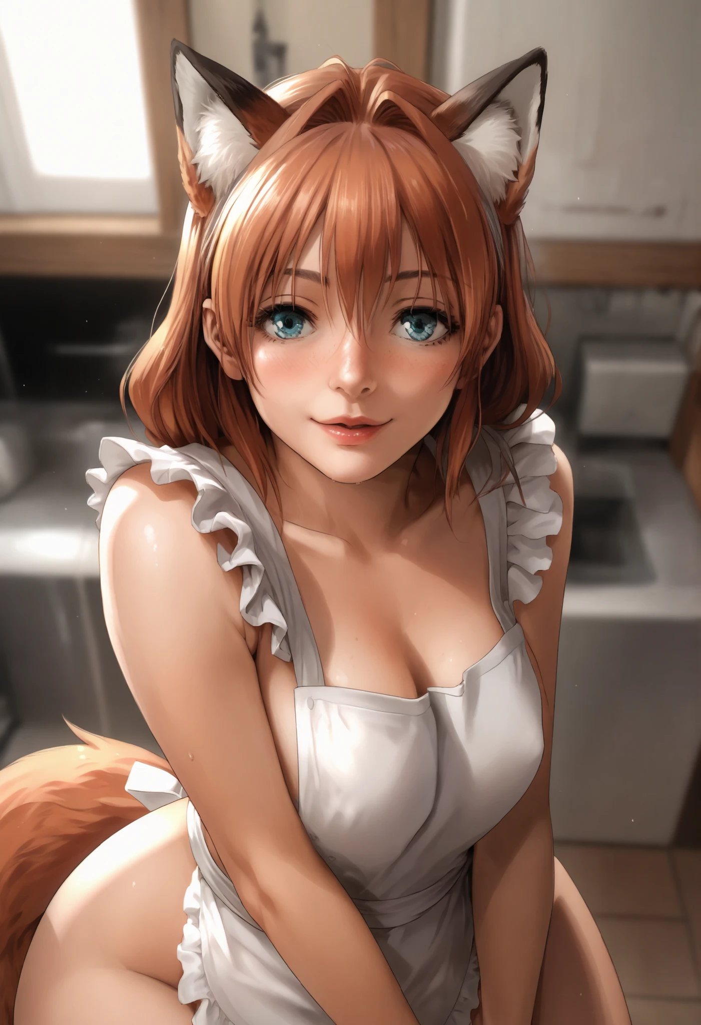 Farley 3 ,0, sexy female, Fox, seen from above, naked in apron, , Amorous expression