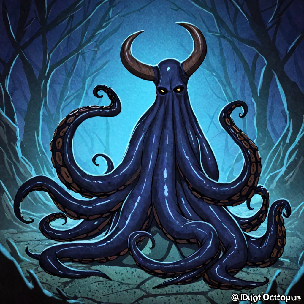 (No humans)、An alien tentacle creature with tentacles branching out from a central body with a single large eye、From the side