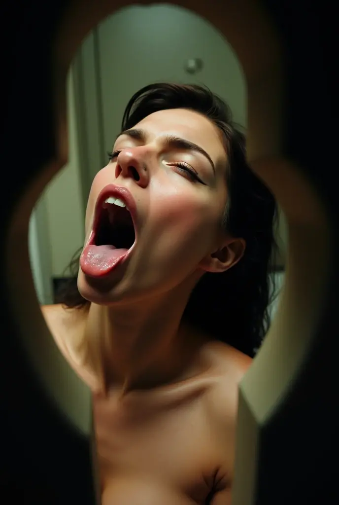 1 girl,flying debris,,Award-winning photo, Very detailed, Edge Orgasm,Face Focus, (Open your mouth ), 30 years old、Black Hair、Glowing Skin,From below、Realistic nostrils、Long and narrow nasal cavity,、Glass-walled office、(Modern interior office)、congestion、Are standing、((suit))、Big Breasts、(Sharp Nose)Frowning performance:1.4, concept,teeth,performance,facial performances,Frowning,Lift your head、Very intense orgasm,Frowning,Glossy skin with ultra-realistic details,Very detailedなスキー,pores,Real Skin,